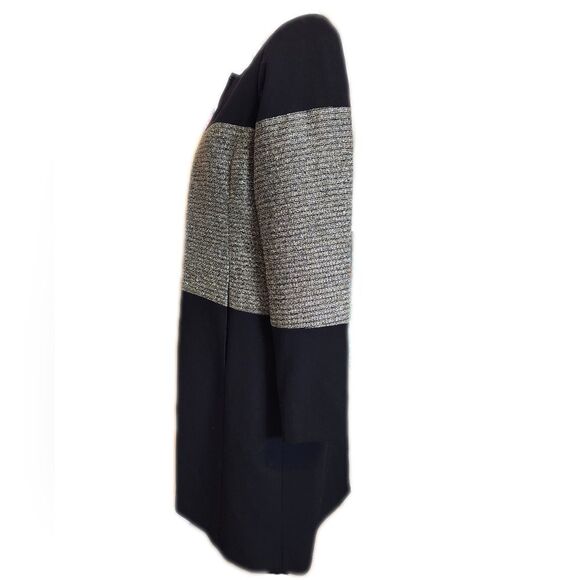 Calvin Klein black coat w/ gold & silver metallic beaded band, size 6 - Picture 2 of 13